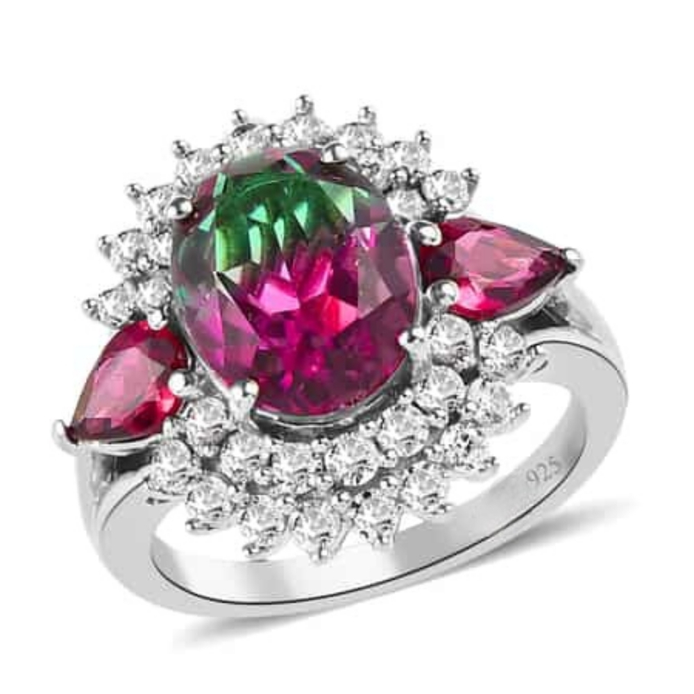 🔥PRICE CUT🔥NWT WATERMELON 🍉 QUARTZ RING IN PLATINUM OVER STERLING SILVER SZ 8